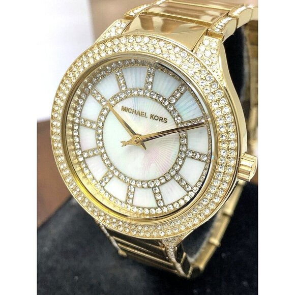Michael Kors Women's Watch MK3312 Kerry Mother of Pearl Quartz Gold Gemmed 37mm - Picture 1 of 13